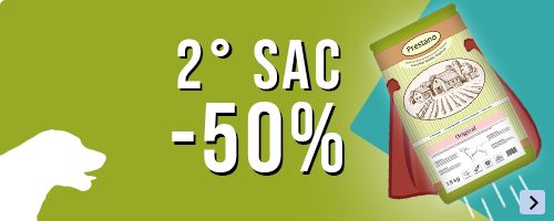 50% de réduction sur le 2e sac de nourriture pour chien Prestano
